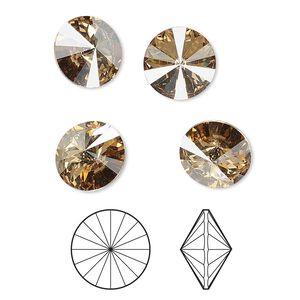 Chaton 4pk crystal golden shadow foil back, Crystal Passions® 10.54-10.91mm rivoli SS47 1122