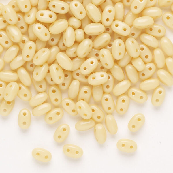 Seed bead, Preciosa Twin™ Pressed Twin Czech glass, pkg/200, 5x2.5mm oval, opaque ivory, (15313). image number 0
