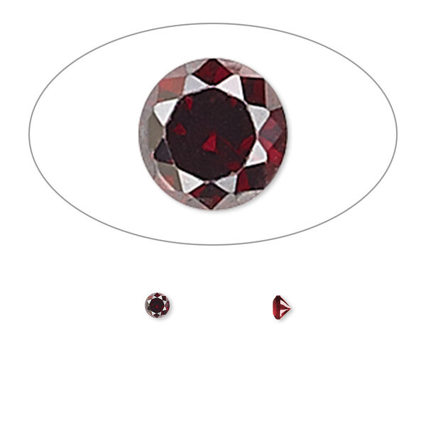 Gem, cubic zirconia, garnet red, 2.5mm faceted round, Mohs hardness 8-1/2. Sold per pkg of 10. image number 0
