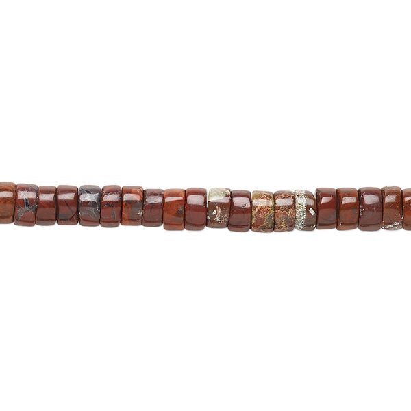 Bead, brecciated jasper (natural), 4x2mm heishi, B grade, Mohs hardness 6-1/2 to 7. Sold per 15-1/2" to 16" strand. image number 0