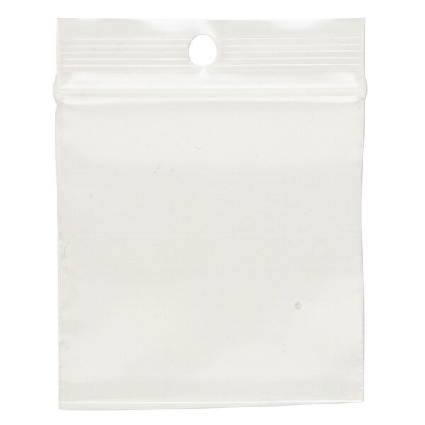 Bag, Tite-Lip™, plastic, clear, 2x2-inch top zip with top hole. Sold per pkg of 100. image number 1