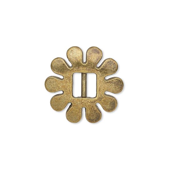 Slide, antiqued brass-finished "pewter" (zinc-based alloy), 20x20mm single-sided flower, 6x2.5mm hole. Sold per pkg of 6. image number 0