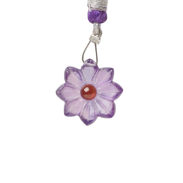 Amethyst / garnet 1pkg1, top-drilled hand-cut 1sided carved flower bead natural, 16mm image number 0