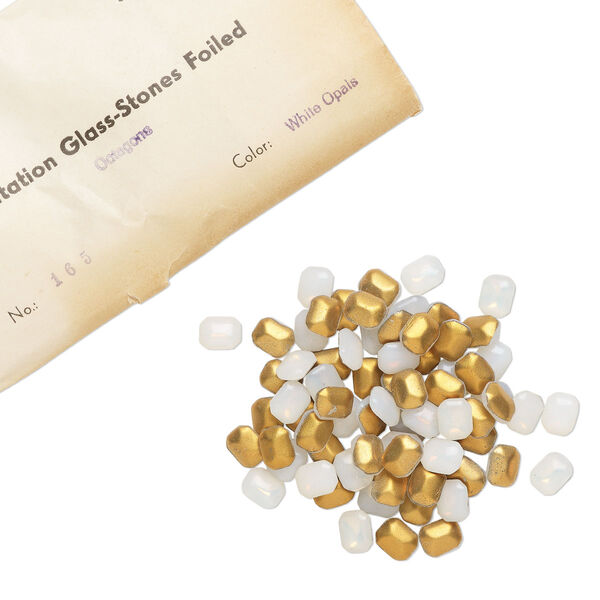 Embellishment, vintage glass, white opal, foil back, 10x8mm faceted octagon fancy stone. Sold per pkg of 144 (1 gross). image number 0