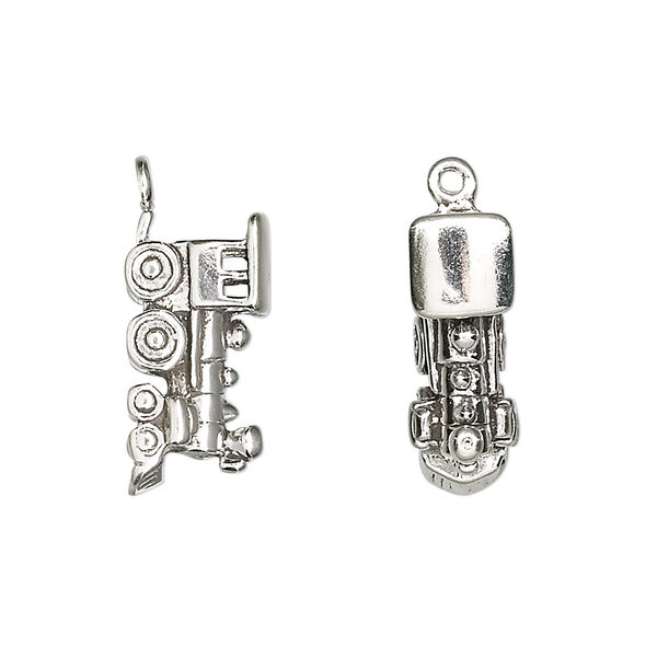 Charm, antiqued sterling silver, 19x10mm two-sided train engine. Sold individually. image number 0