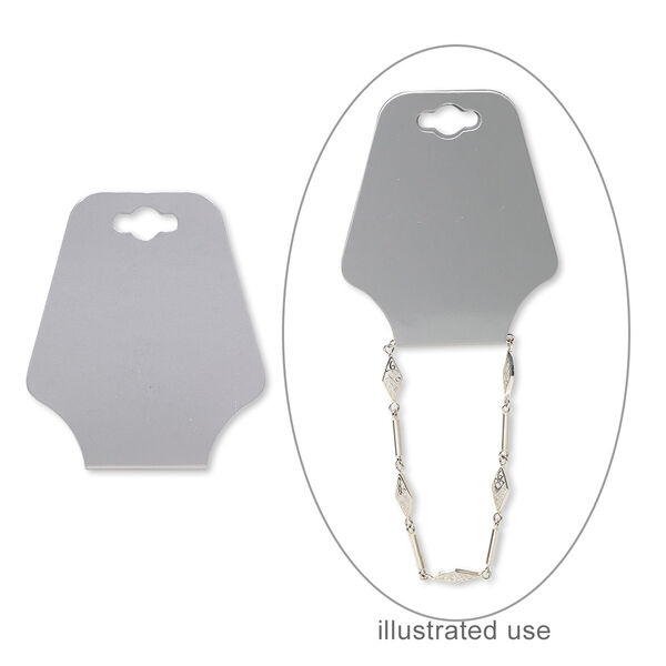 Necklace / bracelet card, adhesive and card stock, silver, 2-1/2 x 2 inches assembled. Sold per pkg of 10. image number 0