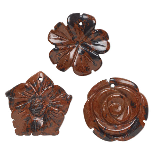 Mahogany obsidian 1pkg3, top-drilled carved flower drop natural mix 30x29mm-31x31mm image number 0