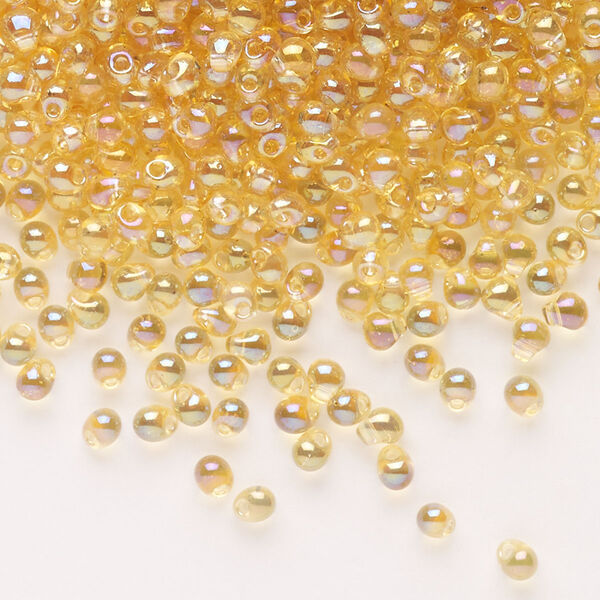 Seed bead, Miyuki, glass, pkg/10g, 3.3x2.8mm mini fringe, translucent rainbow light amber yellow, (DP-251). image number 0