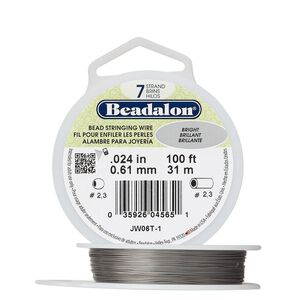 Wire, Beadalon®, nylon and stainless steel, bright, 7 strand, 0.024-inch diameter. Sold per 100-foot spool.