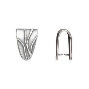 Bail, JBB Findings, ice-pick, antique silver-plated brass, 15x10mm shield with lines, 11.5mm grip length. Sold individually.