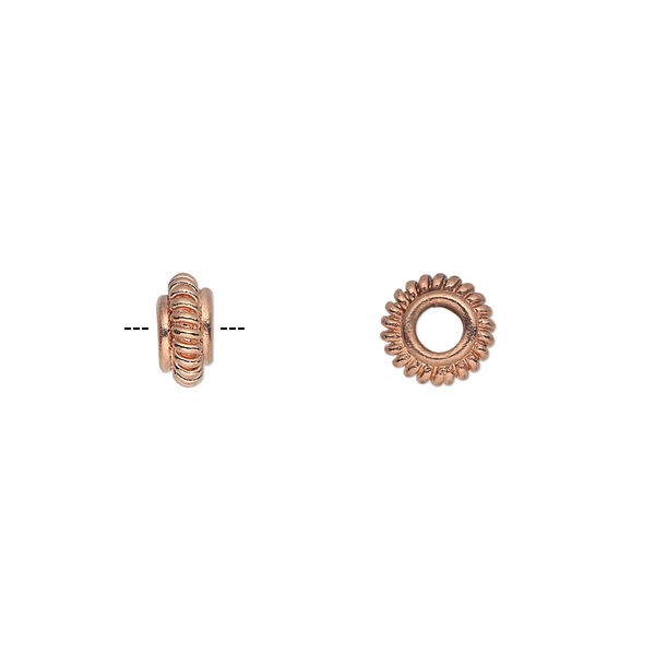 Bead, copper, 7x4mm corrugated rondelle. Sold per pkg of 20. image number 0