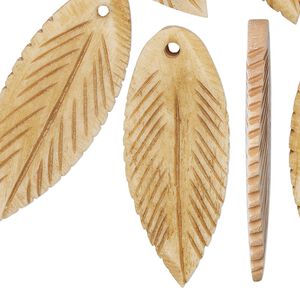 Focal, bone (dyed), antiqued, 39x18mm carved leaf, Mohs hardness 2-1/2. Sold per pkg of 6.