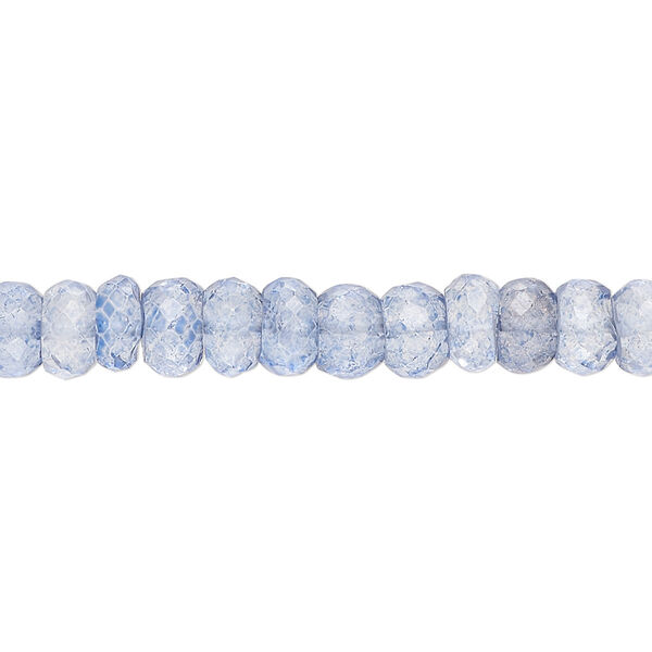 Bead, quartz crystal (coated), blue, 6x3mm-7x5mm hand-cut faceted rondelle, B grade, Mohs hardness 7. Sold per 13-inch strand, approximately 85 beads. image number 0