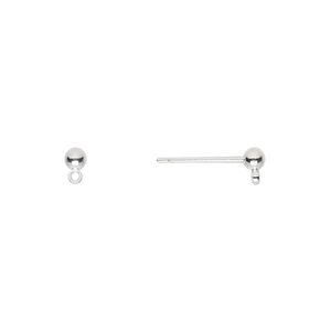 Earstud 1pkg100, 3mm ball / closed loop, silver-finished brass 50 pair