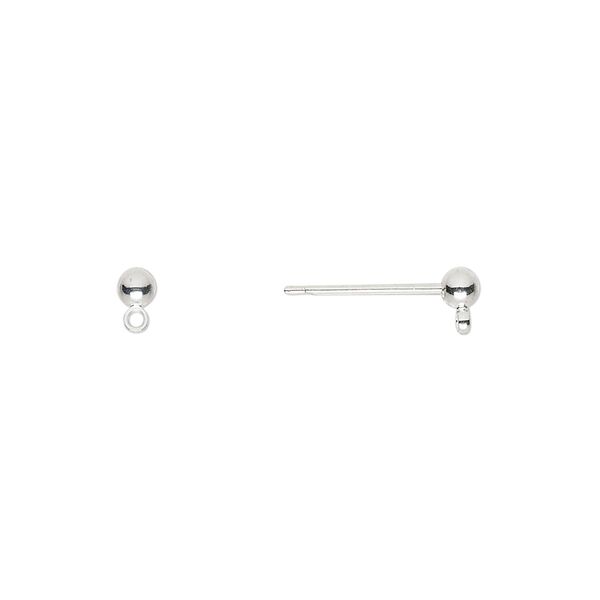 Earstud 1pkg100, 3mm ball / closed loop, silver-finished brass 50 pair image number 0