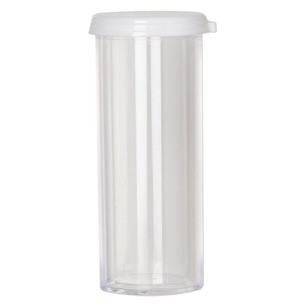 Vial, polystyrene and plastic, clear and white, 2-3/4 x 1-inch large vial with snap on cap. Sold per pkg of 6. image number 1