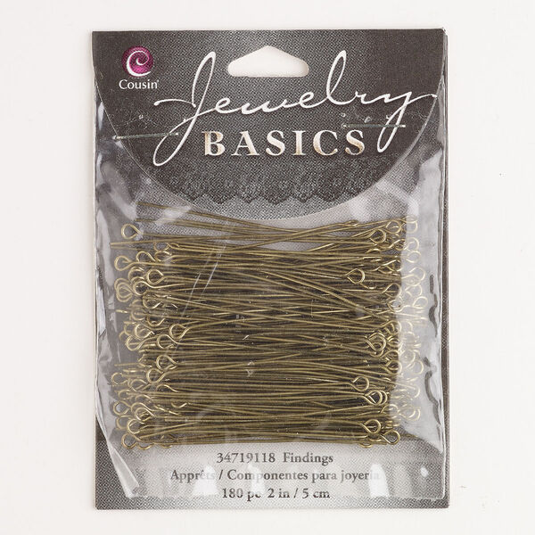Eye pin, steel, pkg/180, gold finish, 2 inches, 21 gauge. image number 0