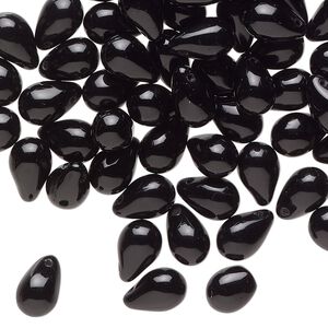 Bead, Czech glass, opaque black, 9x6mm top-drilled teardrop. Sold per 1-ounce pkg, approximately 80 beads.