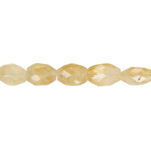 Citrine 1pkg1, hand-cut faceted puffed oval bead 6 inch 9x7mm-11x8mm