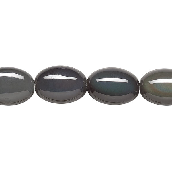 Bead, rainbow obsidian (natural), 14x10mm flat oval, A- grade, Mohs hardness 5 to 5-1/2. Sold per 8-inch strand. image number 0