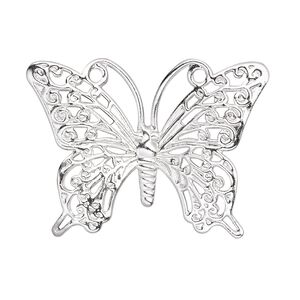 Focal, silver-plated brass, 36x26mm single-sided fancy butterfly. Sold per pkg of 10.