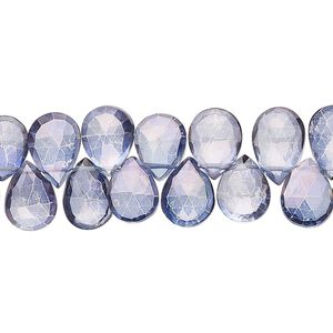 Quartz crystal 1pkg1, hand-cut top-drilled faceted puffed teardrop bead 7 inch 9x7mm-12x8mm