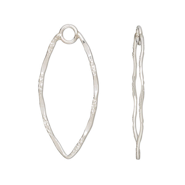 Focal, sterling silver, 32x15mm double-sided hammered textured marquise with loop. Sold per pkg of 2. image number 0