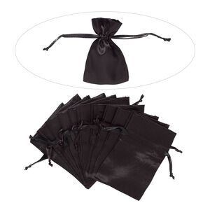 Pouch, satin, black, 4-3/4 x 3 inches with drawstring closure. Sold per pkg of 10.