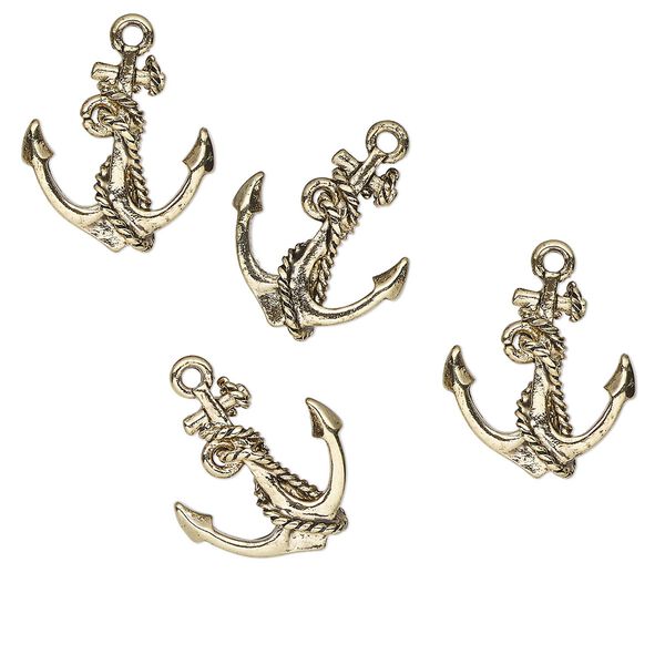 Charm, antique gold-finished "pewter" (zinc-based alloy), 18x16mm anchor. Sold per pkg of 4. image number 0