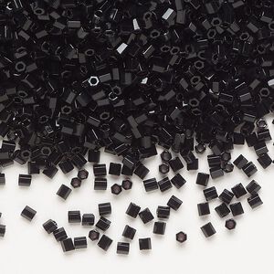 Seed bead, Miyuki, glass, pkg/50g, #11 2-cut hex, opaque black (HEX-652).