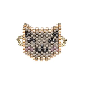 Link, Creative Touch, glass, dark grey / copper / black, 20mm double-sided cat head. Sold individually.