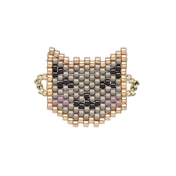 Link, Creative Touch, glass, dark grey / copper / black, 20mm double-sided cat head. Sold individually. image number 0