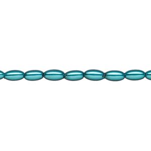 Pearl 1pk teal, Celestial Crystal® 6x3.5mm rice 15.5-16 inch