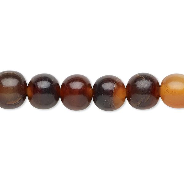 Bead, horn (dyed / waxed), golden, 8mm hand-cut round. Sold per 15-1/2" to 16" strand. image number 0
