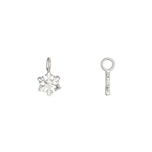 Charm 1pkg1 sterling silver 6.5mm diamond-cut snowflake perpendicular loop