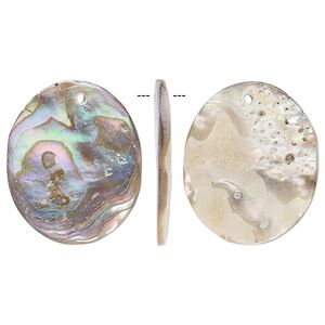 Drop, abalone shell (natural), 24x20mm oval, Mohs hardness 3-1/2. Sold per pkg of 2.