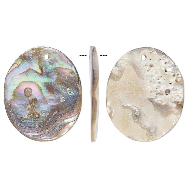 Drop, abalone shell (natural), 24x20mm oval, Mohs hardness 3-1/2. Sold per pkg of 2. image number 0