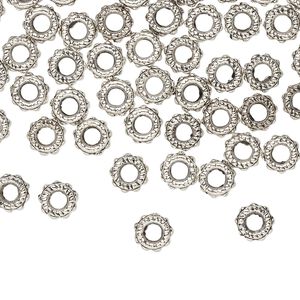 Bead, antique silver-plated "pewter" (zinc-based alloy), 6x2mm beaded rondelle. Sold per pkg of 100.