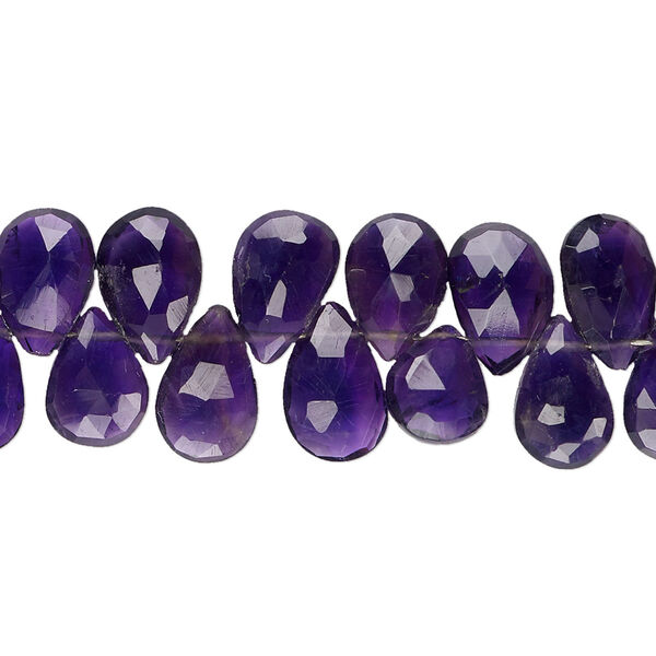 Bead, amethyst (natural), dark, 7x5mm-10x8mm hand-cut top-drilled faceted puffed teardrop, B grade, Mohs hardness 7. Sold per 8-inch strand, approximately 40-45 beads. image number 0