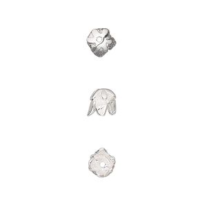Bead cap, sterling silver, 5.5x5mm flower, fits 5-6mm bead. Sold per pkg of 4.