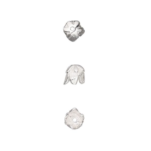 Bead cap, sterling silver, 5.5x5mm flower, fits 5-6mm bead. Sold per pkg of 4. image number 0