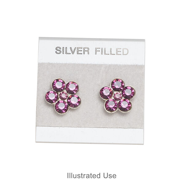 Earring card, flocked plastic, grey and silver, 1x1-inch square with "SILVER FILLED." Sold per pkg of 100. image number 1