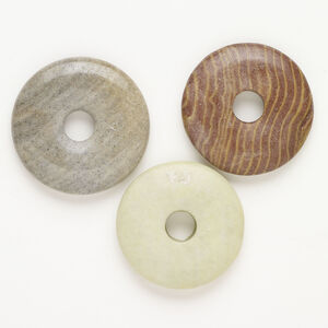 Multi-gemstone / glass 1pkg3, donut focal mix 34-36mm