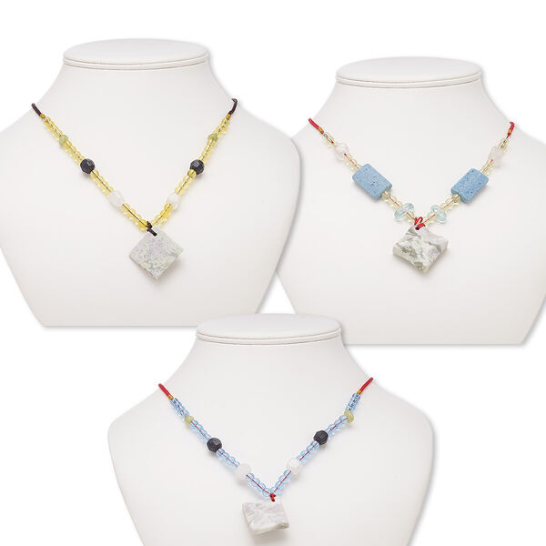 Peace "jade" / multi-gemstone / acrylic / glass 1pkg3, wavy diamond necklace B- grade, 20 inch continuous loop mix 35x35mm-36x36mm image number 0