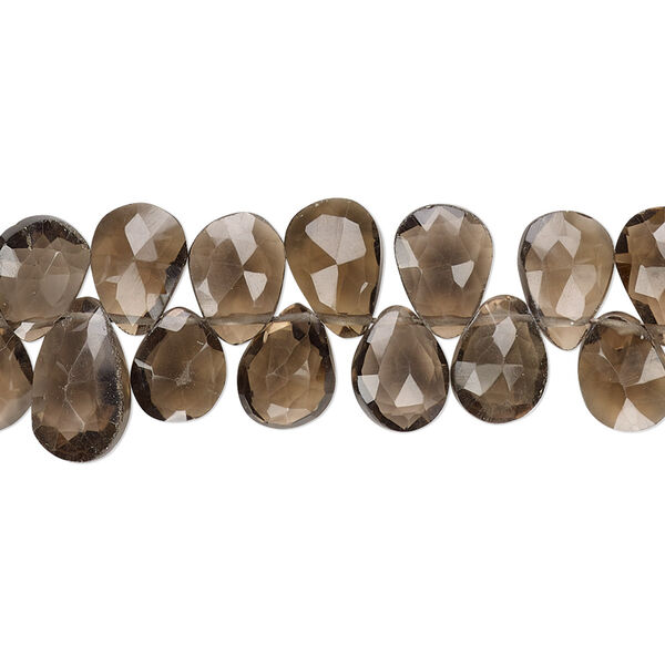 Bead, smoky quartz (heated / irradiated), 9x6mm-12x8mm hand-cut top-drilled faceted puffed teardrop with 0.4-1.4mm hole, B grade, Mohs hardness 7. Sold per 6-inch strand. image number 0