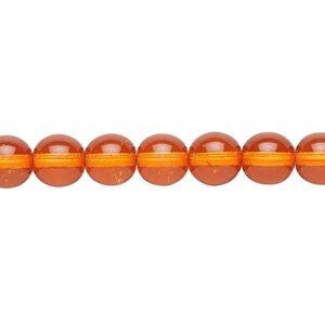 Bead, Czech dipped décor glass druk, orange, 8mm round. Sold per 15-1/2" to 16" strand.