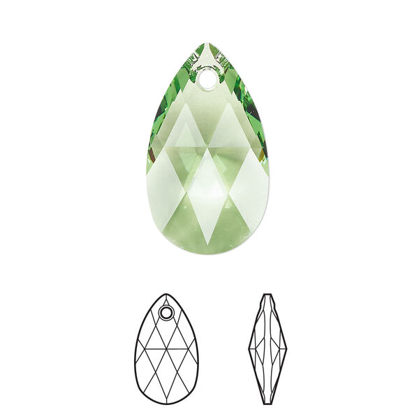 Drop 1pk peridot, Crystal Passions® Regenerated 22x13mm pendant pear 6106 image number 0