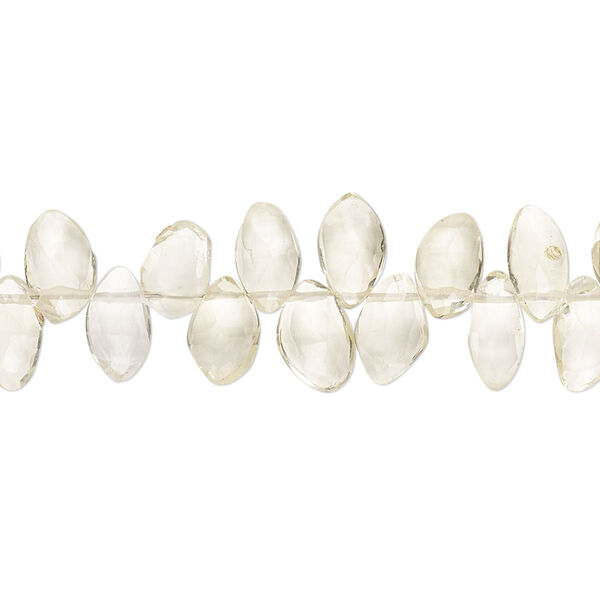 Bead, lemon quartz (heated), 8x5mm-10x6mm hand-cut top-drilled faceted puffed marquise with 0.4-1.4mm hole, B grade, Mohs hardness 7. Sold per 9-inch strand. image number 0