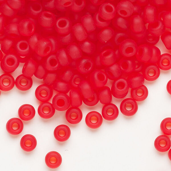 Seed bead, Miyuki, glass, pkg/25g, #6 rocaille, translucent matte red orange (RR-140F). image number 0