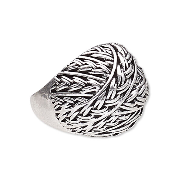 Ring, antique silver-plated "pewter" (zinc-based alloy), 20mm wide with weave design, size 10. Sold individually. image number 0